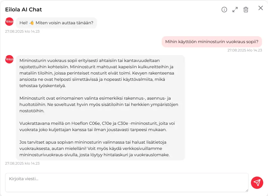 AI Chatbot sivustolla – Eilola Logistics