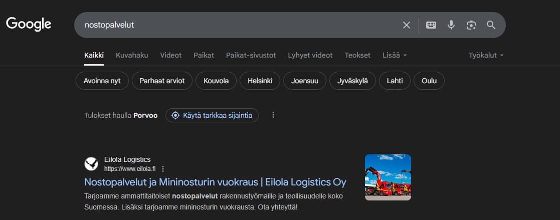Eilola Logistics – hakukoneoptimointi (SEO)