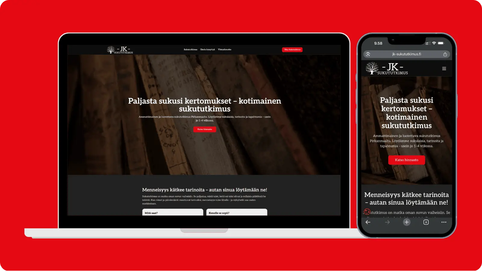 JK-Sukututkimus – verkkosivut, brändi-ilme, Google-mainonta ja SEO