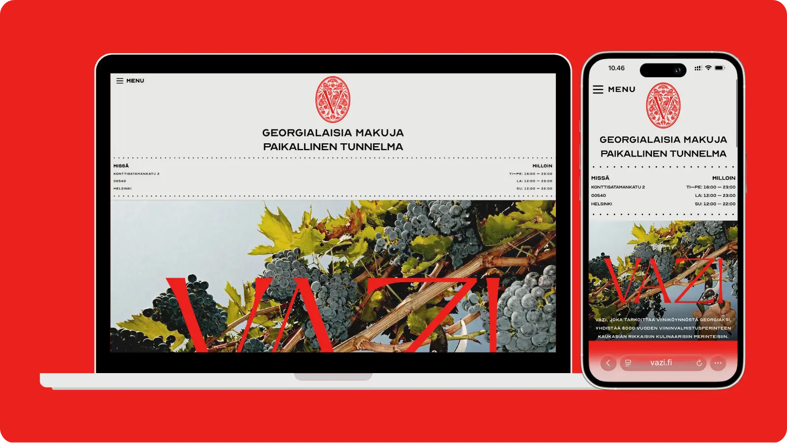 Ravintola Vazi verkkosivut referenssi kuva